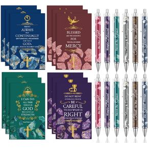 Bible Verse Gift Sets - 24PCS Christian Pens Scripture Notebooks Inspirational Quotes Ballpoint Pens Set Affirmation Religious Gifts for Women Men School Office Classroom Travel Teacher