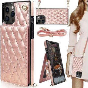HOGGU Compatible for iPhone 14 Pro Case Wallet with Crossbody Strap, Card Holder, Kickstand, Quilted Leather Shockproof Protective Case for Women-Black