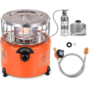 2 in 1 Portable Propane Camping Stove and Heater, Mini Cooking Stove with Hose Connector, Outdoor Propane Heater Gas Stove for Patio, Tent, Ice Fishing, Emergency Use Burner