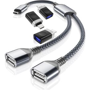 USB C Male to Dual USB Female Cable Adapter Bundle with Thunderbolt 3 OTG Connector, Compatible with MacBook Pro,Mini-Led iPad 2021 Air 4,S21,21,Microsoft Surface Go 2,Galaxy Note 20 S20 Plus Ultra