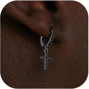 14k Gold Plated Cross Hoop Earrings for Women Men Rhinestone Gold Silver Cross Dangle Earrings Small Huggie Hoops Earrings Lightweight Hypoallergenic Cross Earrings for Men