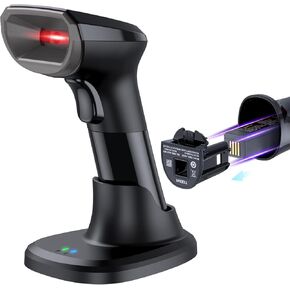 TEEMI Bluetooth Barcode Scanner with Smart USB Cradle Wireless UPC Code Scanner 2D QR Code Scanner for Android, iOS, Windows, Mac, Easy Swap Replaceable Battery, Hands-Free Handheld Bar Code Reader
