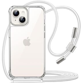 JETech Crossbody Case for iPhone 14 Plus 6.7-Inch with Adjustable Lanyard Strap, Clear Transparent Anti-Yellowing Shockproof Protective Phone Cover with Neck Cord (Purple)
