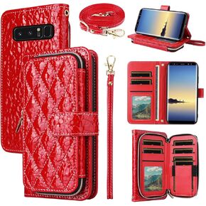 Argyle Wallet Case for Samsung Galaxy Note 8 with Crossbody/Wrist Strap Lanyard Luxury PU Leather Kickstand Zipper Purse Shockproof Card Holder Cell Phone Cover for Note8 Not S8 Gaxaly Black