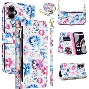 Wallet Case for BLU G53 with Detachable Wrist Strap Shoulder Strap, 9+ Card Slots Zipper Purse, Floral Leather Flip Folio Stand Card Holder Cell Phone Cover for Blue G 53 6.5 Women Men Pink