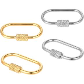 4Pcs Screw Lock Key Ring Brass Screw Lock Keychain Oval Screw Carabiner Clip Keychain Rings Stainless Steel Screw Locking Keychain Metal Split Key Chain for Home Car Keys Organization（Gold,Silver）
