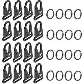 16 Sets Metal Tactical Snap Hook Heavy Duty 1" Keychain Clip with Key Rings Car Keys Chain Clip for Paracord Bracelets Lanyard Necklaces Outdoors Bag Backpack Molle Bags Accessories