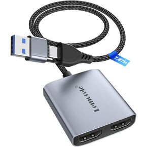 بطاقة الالتقاط فيديو Lemorele USB C إلى Dual HDMI 1080P 60Hz ، بطاقة التقاط HDMI مع USB مسجل فيديو قابل للتعديل ، محول قابل للتعديل ، لدفق الألعاب الحية لنظام التشغيل Windows ، ومؤتمر الألعاب MAC ، إلخ ..