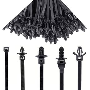 160 Pcs 6-Inch Push Mount Zip Ties with Clips - Heavy Duty Cable Ties for Automotive Wire Harness, Electrical & Home Cable Management Organization (Black)