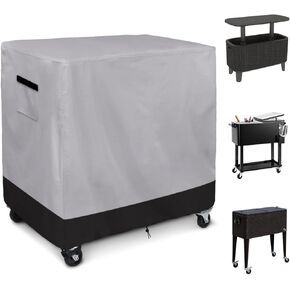 Patio Cooler Cart Cover, 600D Heavy Duty Waterproof Rolling Ice Chest Cooler Cover Fits 80-100 Quart, Black/Grey