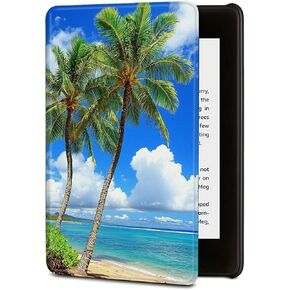 Case for 7" All-New Kindle Paperwhite (12th Generation, 2024 Released) PU Leather Cover with Auto Sleep Wake for Kindle Colorsoft Signature Edition, Beach Palm Trees