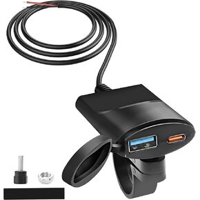Meiriyfa Motorcycle Phone Phone Charger USB Type C Quick Charge 12V-24V ، 18W USB QC3.0 + 30W PD Type-C Motorcycle Handbar Charger with Waterproof Cover for Phone Tablet GPS-1.4m/4.6ft
