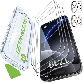 iGluz-4 Pack iPhone 15 Screen Protector with 2-Pack Camera Lens Protector[98.89% HD Clear][9H Tempered Glass][Bubble Free][Easy Installation][Smooth Touch][Anti-fingerprint],4+2 Dual Protection