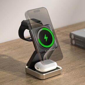 3 in 1 Fast Charging Station for iPhone 16 Pro Max/15/14/13/12,Portable Wireless Magnetic Phone Charger for Watch Earbuds,UsbC Headphone Stand Power Bank Mount Multiple Devices