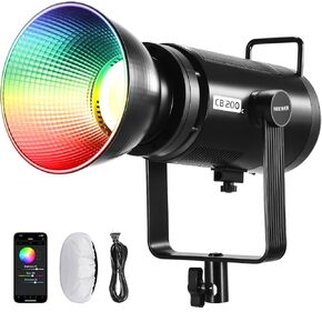 NEEWER 200W RGBWW COB LED Video Light with Diffuser, APP/2.4G 360° Color 2500K-7500K 23000lux/m Bowens Metal Shell Silent Continuous Output Lighting TLCI/CRI97+ for Photography Video Recording, CB200C