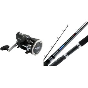 Okuma Magda Pro Line Counter Levelwind Trolling Reel, Small, Black/Silver, MA-30DX and Okuma Classic Pro GLT Downrigger Rod (8-20 Lbs, 7-Feet 6-Inch, Medium-Light), Gloss Black & Mirrior Silver