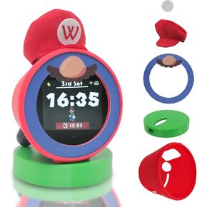 Green Stand for Nintendo Alarmo - 2CM Height Alarm Clock Base, Red Silicone Protective Case, Cute Red Hat Knob Cover