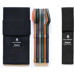 Full Windsor MAGWARE Magnetic Camping Utensils Set and Pouch, Portable & Reusable Metal Travel Flatware for Camping, Picnic, Office & Kid's Lunchbox, Cutlery Items and Pouch, Camping Utensil Set