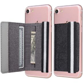 Card Holder for Back of Phone,Flip Cell Phone Stick On Wallet Pocket for iPhone,Android and Smartphones,Black (Black)