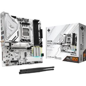 ASROCK AMD B850M Steel Legend WiFi 7 Socket AM5 B850 Ryzen 9000 ، 8000 و 7000 Series DDR5 8000+ (OC) MHZ 256GB Micro ATX Motherboard M.2 SATA3 6.0 GB/S PCIE 5.0 BIOS Flashback