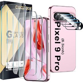 Screen Protector Compatible with Pixel 9 Pro 5G, [4+4 Pack] Camera Lens Protectors, HD Tempered Glass, Fingerprint Unlock Support, Touch Sensitive, Anti Scratch