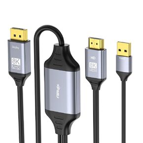 fairikabe 4K@120Hz HDMI to Displayport Cable with USB Powered for Xbox Series X, PS4,PS5, PS4 Pro, 8K HDMI 2.1 Source to Display Port 1.4 Adapter Cable 6.6ft, Unidirectional HDMI Male to DP Male