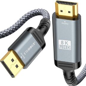 DisplayPort to HDMI Cable, 8K@60Hz, 4K@144Hz, 6.6 ft, DP 1.4 to HDMI 2.1, Braided, Uni-Directiona, Grey