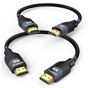 8K HDMI 2.1 Cable 0.5FT（6Inch）2-Pack, Ultra High Speed 48Gbps HDMI Braided Cord, Support HDR10+, eARC, SBTM, QMS, CEC, HDCP 2.3 for TV, Monitor, PC, Laptop, HDMI Switch, HDMI Splitter, KVM, Projector