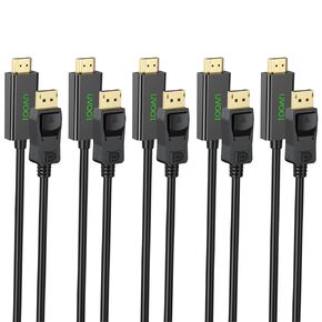 DisplayPort to HDMI Cable 6ft 5-Pack, Display Port (DP) to HDMI Cable 6 feet Adapter for All DisplayPort Laptop/Computer to Monitor/HDTV/Projector with HDMI