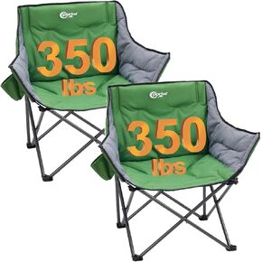 PORTAL 32-Inch Extra-Wide Camping Chair for Adults, Oversized Folding Chair with Cup Holder & Carry Bag, Heavy-Duty Outdoor Chair Supports 350 lbs, Portable for Camping, Lawn, Patio – Green (2-Pack)