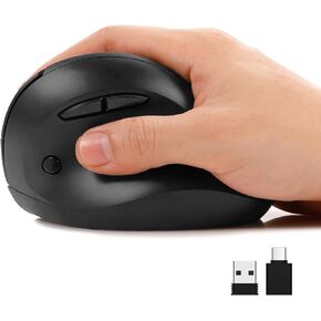 AUTLEY Ergonomic Mouse for Small Hands, 2.4GHz Optical Wireless Vertical Mouse, Less Noise, 800/1200/1600 DPI, 6 Buttons, Right Handed, for Laptop, PC, Computer, Mac, Black