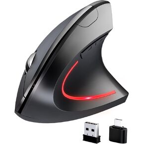 Bluetooth Ergonomic Mouse, 2.4GHz Wireless Mouse with 3 Adjustable DPI(1000/1200/1600), Optical Vertical Computer Mice with Type-C Adapter, 6 Silent Buttons for Laptop, Desktop, MacBook, Black