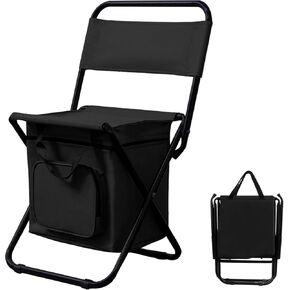 Portable Foldable Fishing Chair with Cooler Bag, Lightweight Backrest Stool Compact Folding Chair Seat, Outdoor Backrest Stool with Folding Backpack for Camping Hunting (Green)