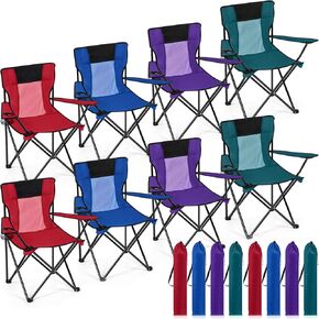 Shellwei Breathable Folding Camping Chair with Cupholder Carry Bag Regular Size Portable Lightweight Lawn Chair with Side Pocket Fishing Hiking Picnic Party Beach Outdoor Activity(Colorful,4 Pcs)