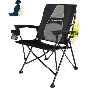 STRONGBACK Elite Folding Camping Lawn Lounge Chair Heavy Duty Camp Outdoor Seat with Lumbar Support and Portable Carry Bag - Navy/Grey
