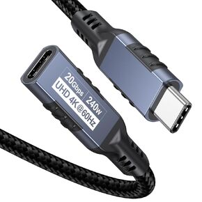 USB C Extension Cable 6ft, 20Gbps/240W/4K@60Hz USBC Extender Male to Female Type C USB 3.2 Gen 2 Charging/Data Sync Cord Braided Nylon for MacBook Air/Pro, PSVR2, Portable Monitor, Hub, Phone