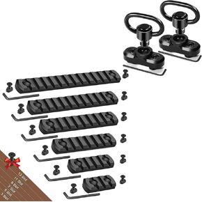 6 Pack 3 5 7 9 11 13 Slots Single Picatinny Aluminum Accessory Rail and 1.25 Inch Sling Mount