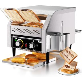 PYY Commercial Conveyor Toaster - 300 Slices/Hour Restaurant Toaster for Bun Bagel Bread, Heavy Duty Stainless Steel Conveyor Toaster, 1900W