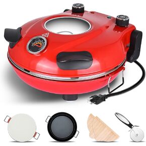 Davivy Upgraded 12" Indoor Electric Pizza Oven Countertop, 2-in-1 with Stone & Deep Dish Pan, Heats up to 800˚F, Indoor Electric Pizza Maker Machine for Home - Black