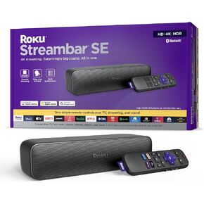 Roku Streambar SE | 2-in-1 Soundbar مع تدفق 4K/HD/HDR مدمج ، ومكبرات صوت متميزة ، ووضوح الكلام المحسّن للحوار الواضحة والواضحة-إعداد بسيطة موجهة سريعًا (متجدد)