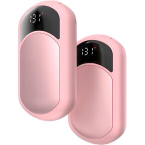 Hand Warmers Rechargeable 2 Pack, Electric Hand Warmer with Gift Box, LED Battery and Temperature Display, Quick Heating Portable Pocket Heater, for Men Women, Camping, Hunting Pink