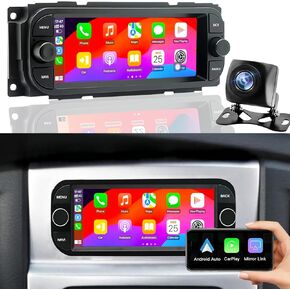 Android Car Radio for Dodge Ram Jeep Wrangler Grand Cherokee Chrysler 2002 2003 2004 2005 2006, Touch Screen Car Stereo, Wirelss Carplay Android Auto, GPS Navigator, WiFi, FM, Backup Camera