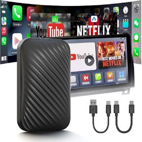 2025 Wireless CarPlay Adapter, Apple CarPlay & Android Auto Wireless Adapter, Magic Video Box Supports Netflix/YouTube/Play Store/TF Card, No Lag, for OEM Wired Apple Car Play and Android Auto Cars
