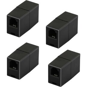 RJ11 6P4C Inline Coupler, 4 Pack Phone Line Adapter, Straight Telephone in-line Coupler Jack, 1Female to 1Female Phone Jack Extension Adapter, Black