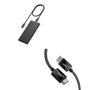 Anker 364 USB C HUB (10-in-1 ، Dual 4K HDMI) مع توصيل الطاقة 100W بحد أقصى ، منافذ بيانات 4K@60Hz HDMI ، 4 منافذ بيانات USB-A و USB-C و 8K@60Hz HDMI كابل عالية السرعة 4K@120Hz 48GBPS 6.6 FT