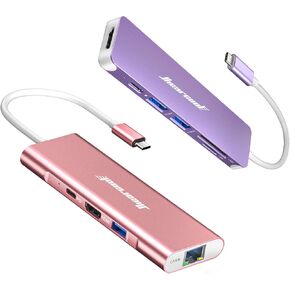 HiearCool 8in1 USB C Hub Ethernet (Rose Gold) ، 7in1 USB C Dongle (Purple)