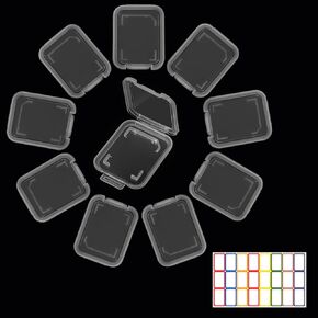 10 Pcs Plastic Standard SD Card Cases Holder for SD SDHC SDXC SDUC, Clear Memory Card Case with Label Stickers, Portable SD Card Storage Organizer Boxes for Photography Camera Computer Phone