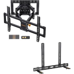 Perlegear UL Listed Full Motion TV Wall Mount for 42-85 inch TVs up to 132 lbs PGLF8, Soundbar Mount with Holes/Without Holes up to 13.2 lbs PGSM03B