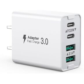 2Pack USB Charger Block, USB C Charging Station, 40W 4Port Type C Wall Charger Dual Port PD+QC Wall Plug Multiport Charger Station Compatible for iPhone 16 15 14, Samsung Galaxy, Tablet, Pixel