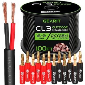 GearIT 100ft 16 AWG CL3 Speaker Wire & 12 Banana Plug